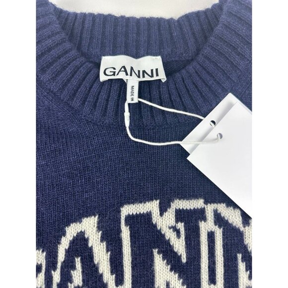 NWT Ganni Logo wool-blend sweater Women's size Large - Picture 7 of 12